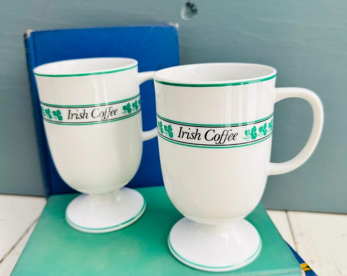 Vintage Irish Coffee Mugs Set of Two, St. Patrick's Day Coffee Cups, Shamrock Clover Mugs