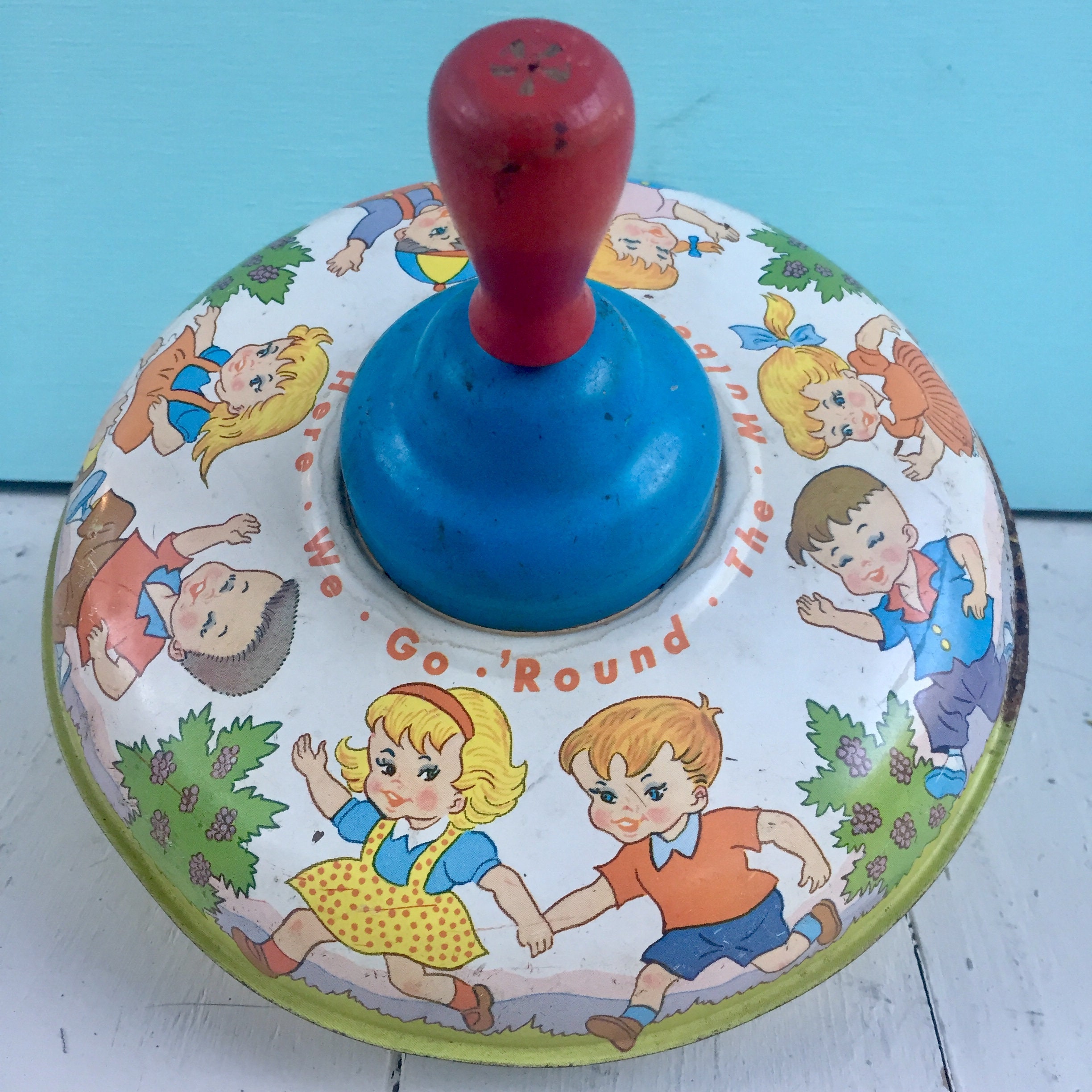 Vintage 1950s Tin Litho Toy Top, Vintage Ohio Art Toy Top, Vintage