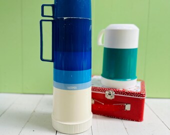Vintage 70s Thermos King Seeley Blue Ombre Thermos Retro Blue Stripe Vintage Camping Gear Vintage Picnic InsulatedThermos