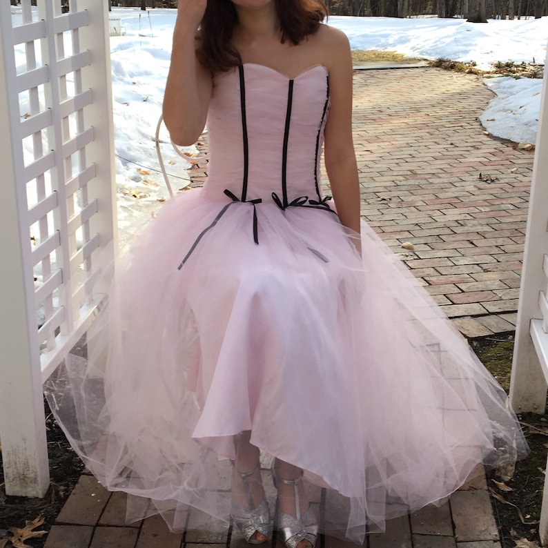 Pink Prom Dress with Black Bows