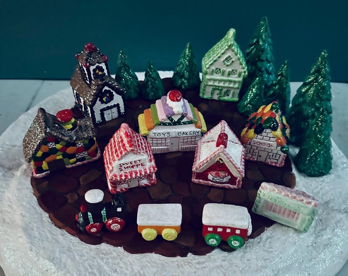 Vintage Christmas Village Ceramic Holiday Town Train Trees Figurines Christmas Snowy Village Shops Church Candy Store 20 pieces