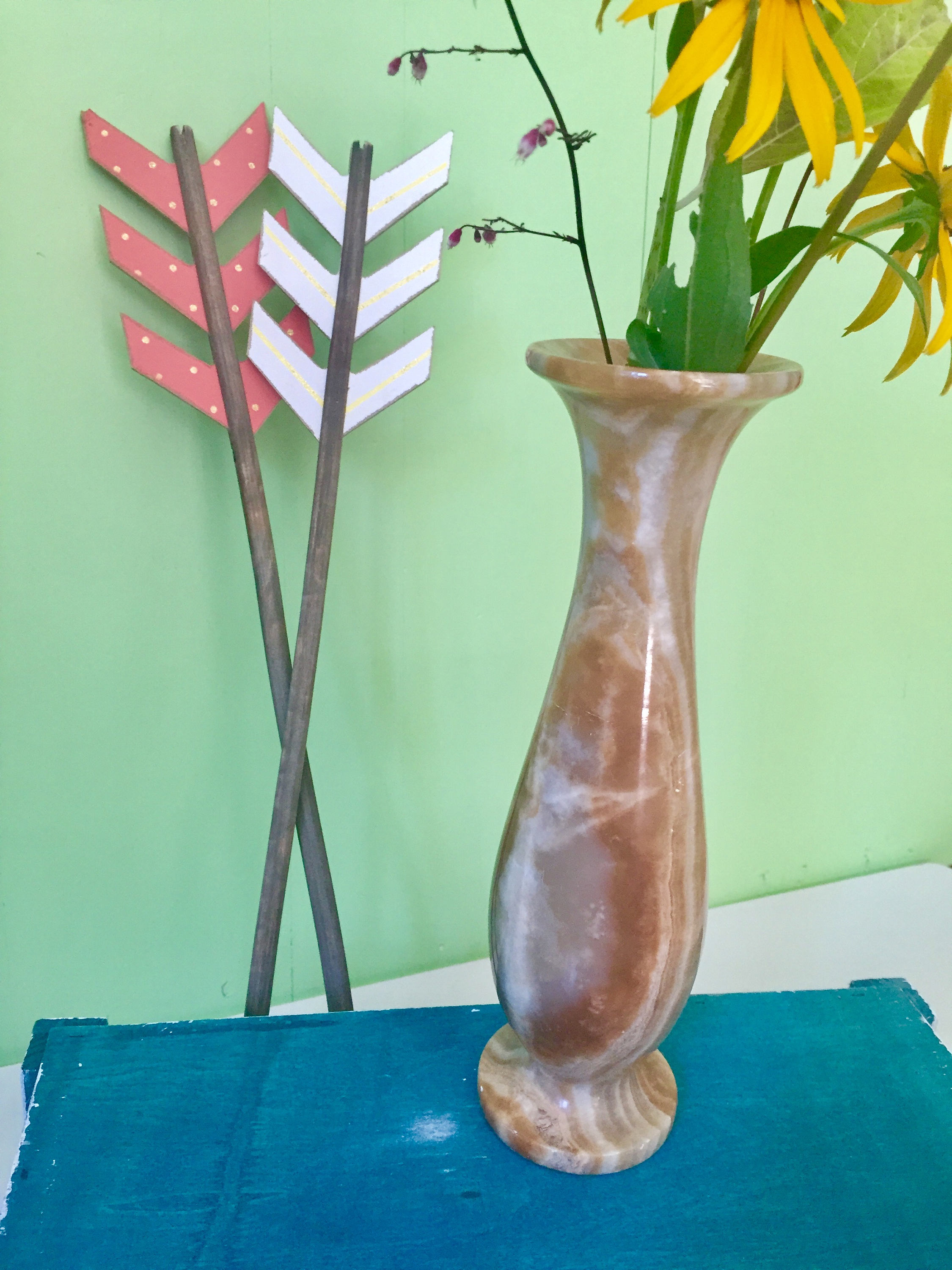 Vintage Alabaster Vase, Tall Brown Alabaster Vase, Marbled Vase, Boho Chic Vase, Bohemian Home Decor