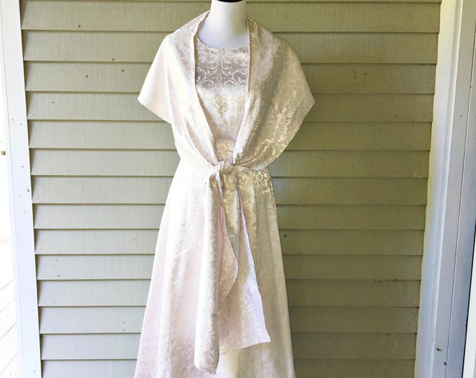 Vintage 1990s Pink and Silver Strapless Dress with Matching Shawl, Women's Size 7/8, Vintage Midi-Length Party Dress