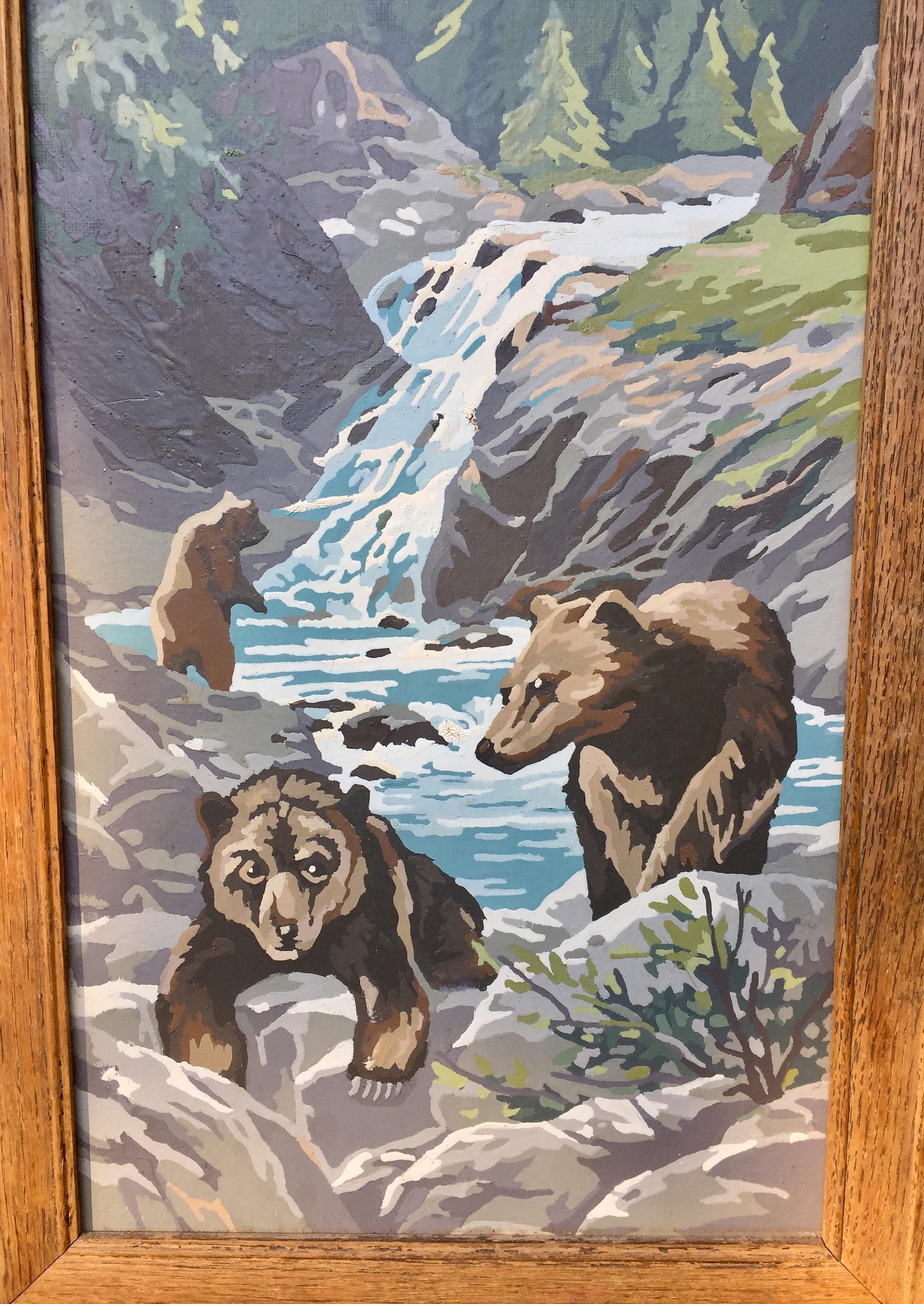 Vintage Paint by Numbers Picture, Paint by Numbers Bear Picture