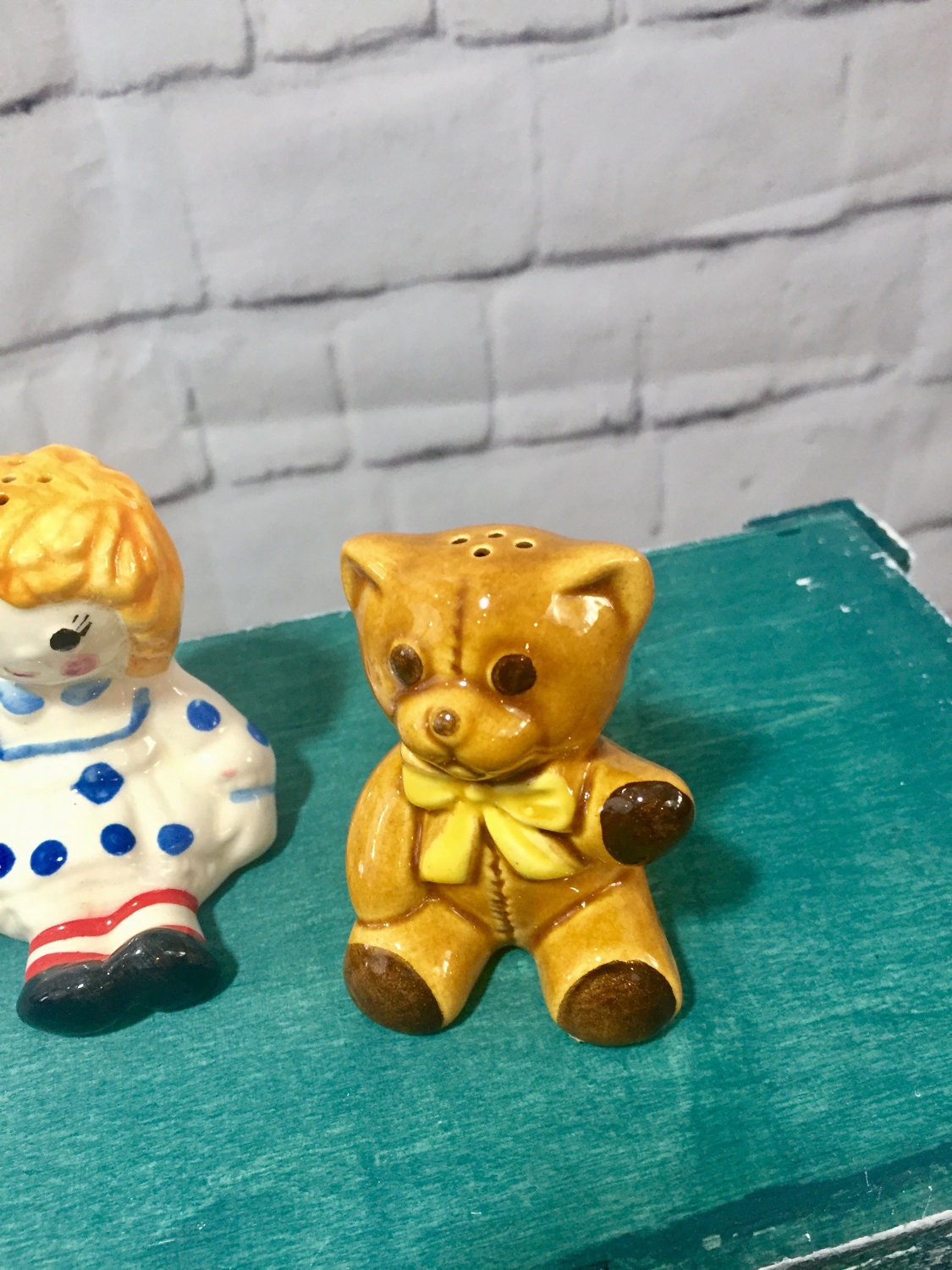 Vintage 1970s Avon Raggedy Ann and Teddy Bear Salt and Pepper Shakers