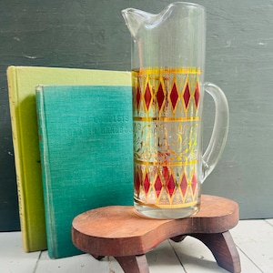 Vintage Martini Pitcher, MCM Drinkware, Mid Century Martini Pitcher, 1950s Barware, Mod Kitchen, Vintage Harlequin Pattern Glassware