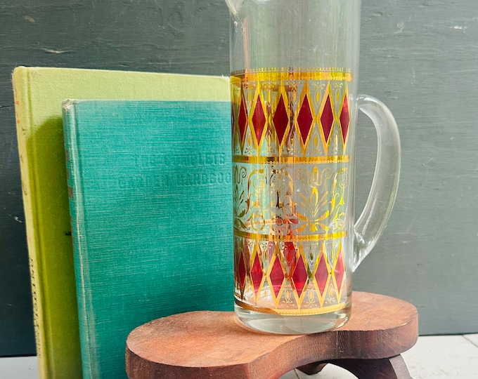 Vintage Martini Pitcher, MCM Drinkware, Mid Century Martini Pitcher, 1950s Barware, Mod Kitchen, Vintage Harlequin Pattern Glassware