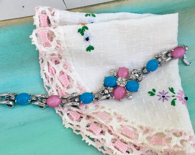 Vintage Bracelet, Vintage Faux Jewel Bracelet, Vintage Pink Stone Bracelet, Vintage Blue Stone Bracelet, Vintage Costume Jewelry