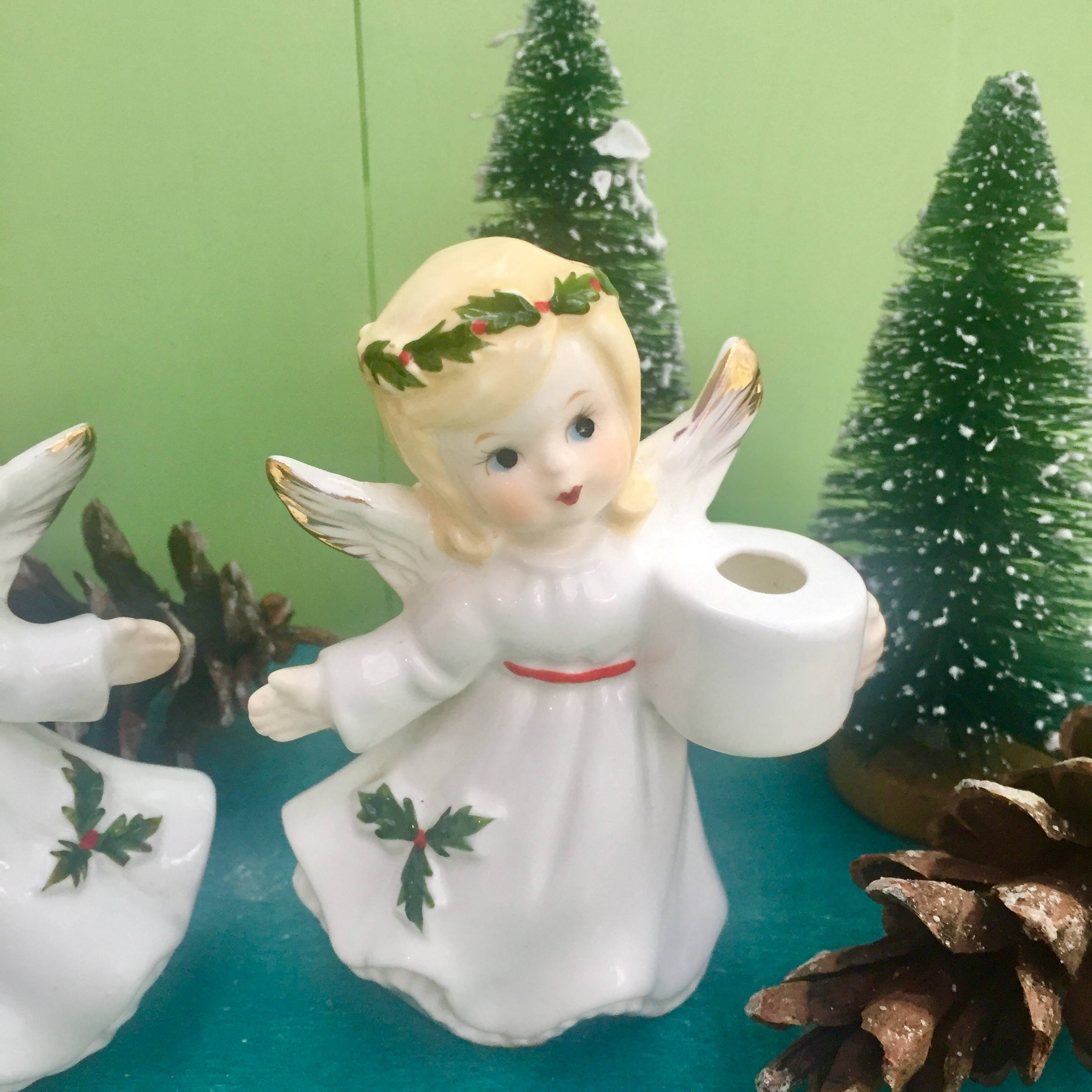 Vintage Christmas Angel Candleholders, Vintage Christmas Angel Figurine