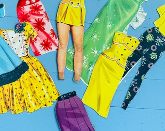Vintage 1960s Paper Dolls, Mid Century Retro Paper Doll With