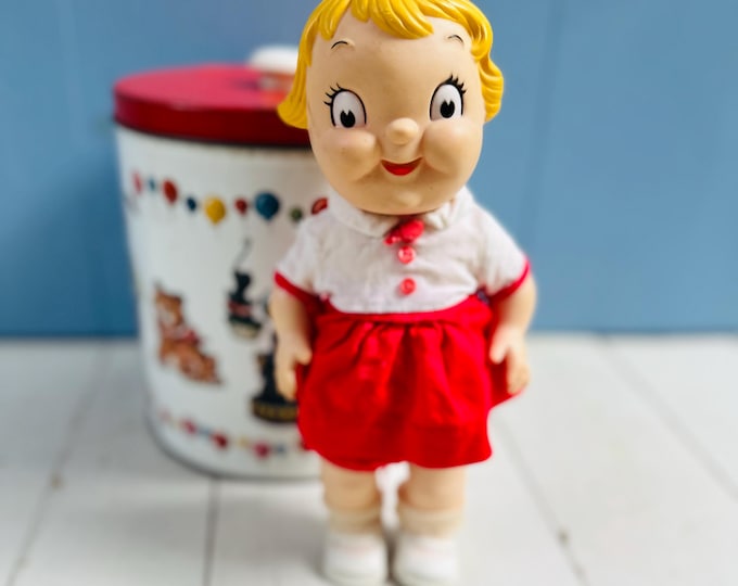 Vintage Campbell Soup Kids Doll Girl Collectible Doll 1970s Memorabilia Rubber Doll Blonde Hair 10 inch