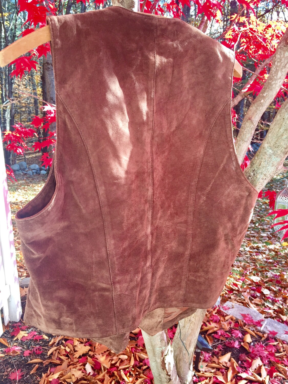 Vintage Brown Suede Leather Vest LL Bean, Women's Size Large, Bohemian, Boho Chic, Hippie