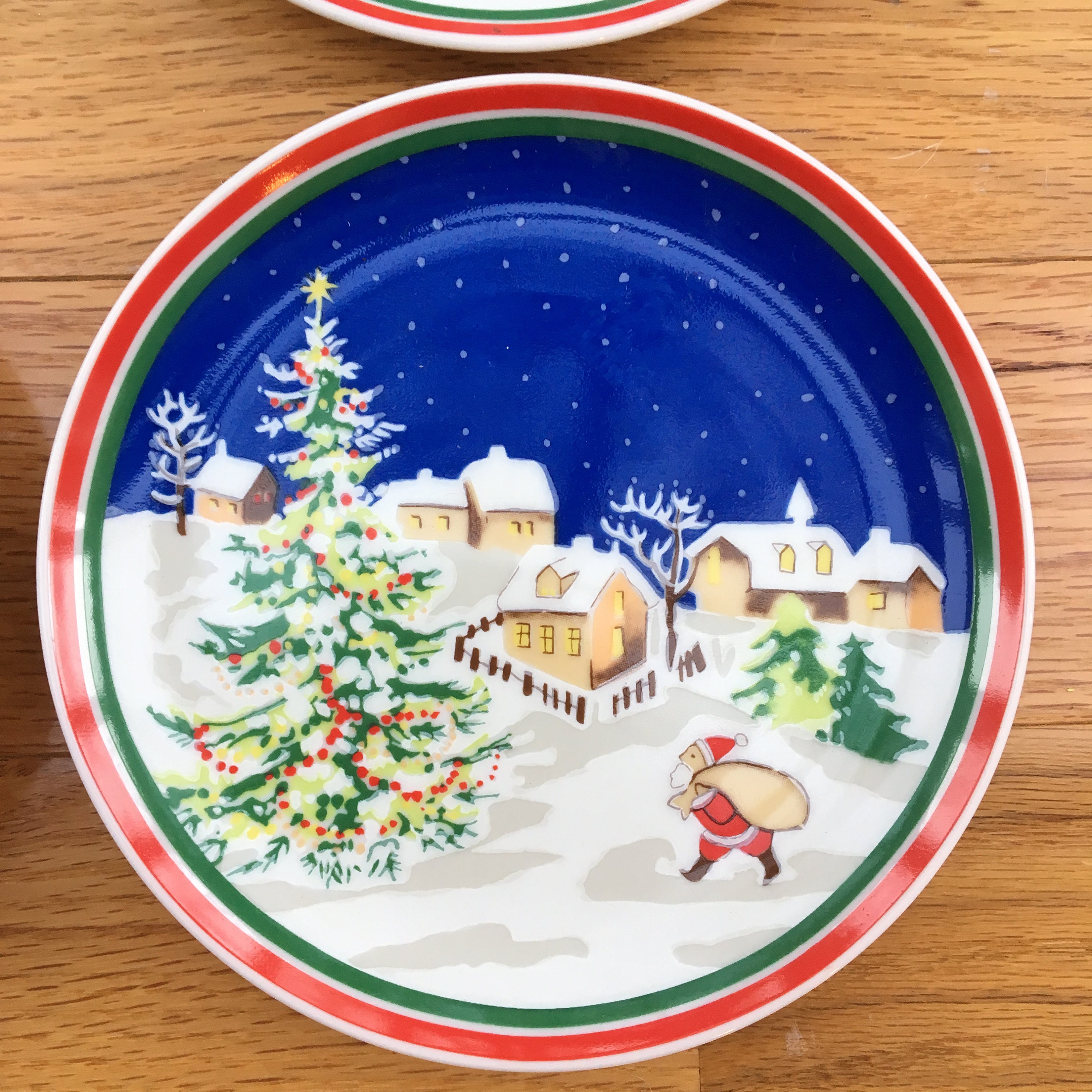 Vintage Christmas Plates, Set of Four, Vintage Handpainted Christmas