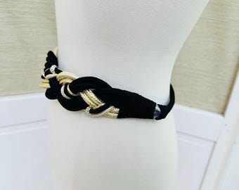 Vintage 1980s Gold Black Braided Belt Women display picture 1