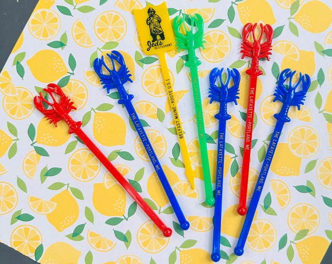 Vintage Lobster Swizzle Sticks, Vintage Maine Souvenir Cocktail Stirrer lot, Vintage Party Supplies, Beach Party Supplies, Vintage Party