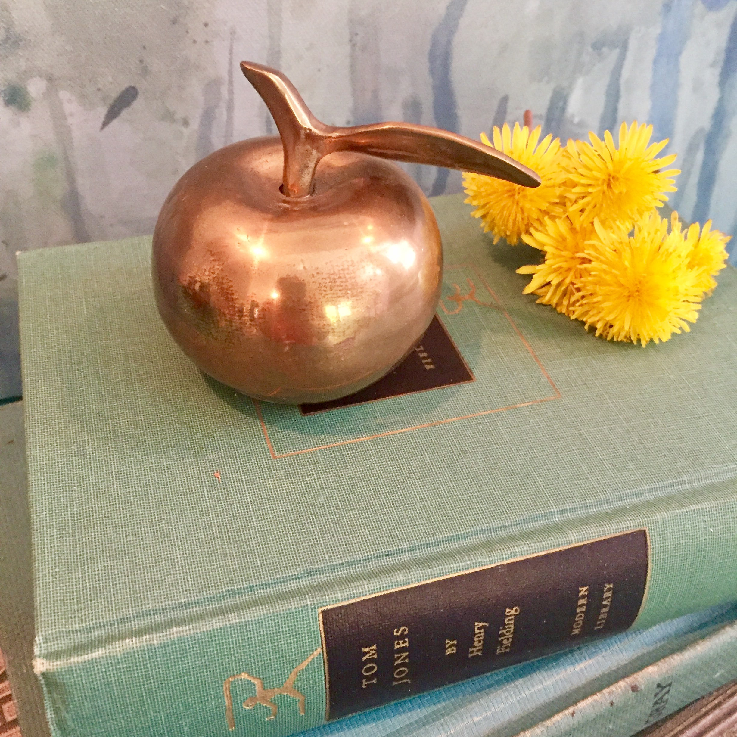 Vintage Brass Apple Bell, Vintage Apple Decor, Gift for Teacher