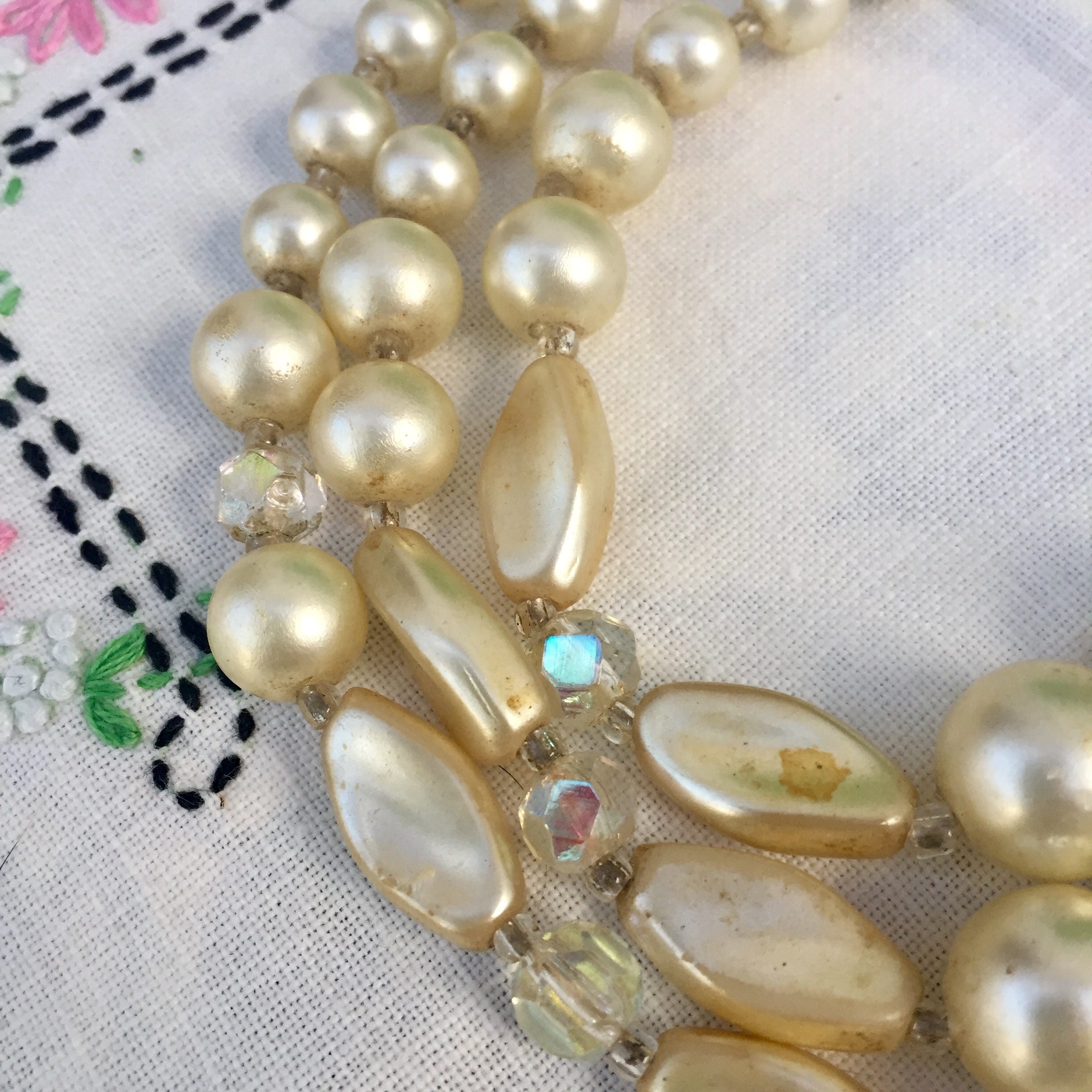 Vintage Faux Pearl Necklace, Vintage Beaded and Pearl Necklace, Multi