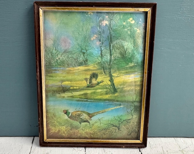 Vintage Foil Art Print England Pheasants Hunting Decor Bird Wall Decor Aluminum Silk Screen Print
