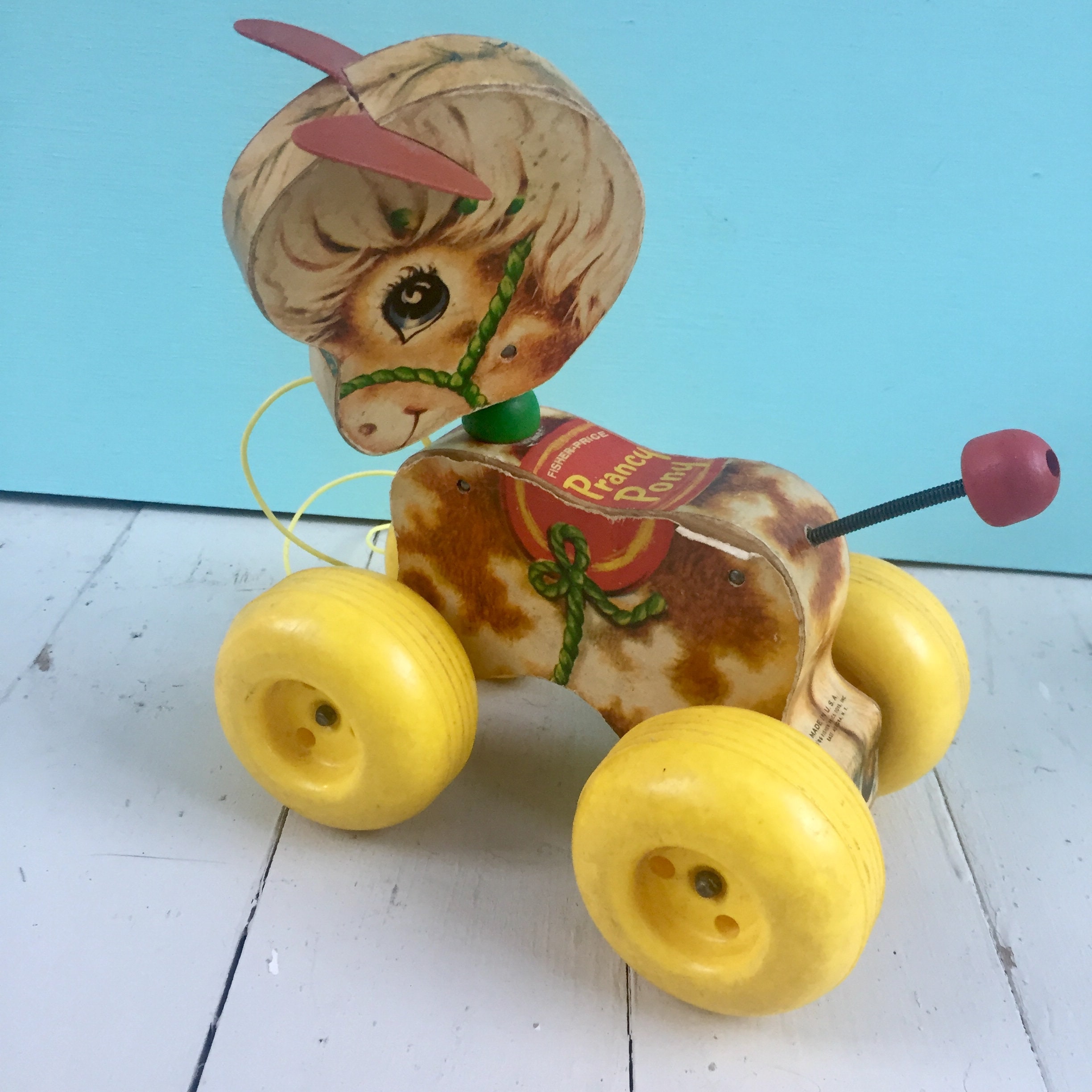 Vintage 1960s Fisher Price Pull Toy, Vintage Fisher Price Prancing Pony