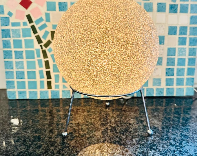 Vintage Sugar Globe Lamp Gray Atomic Space Age Table Lamp 1960s 1970s Tripod Orb Light Mid Century Modern