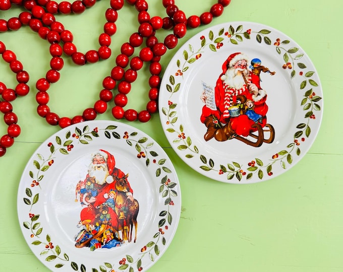 Vintage Royal Norfolk Santa Plates Set of Two Pair of vintage Santa Claus Christmas Plates Small Xmas Plates Christmas Dining Decor