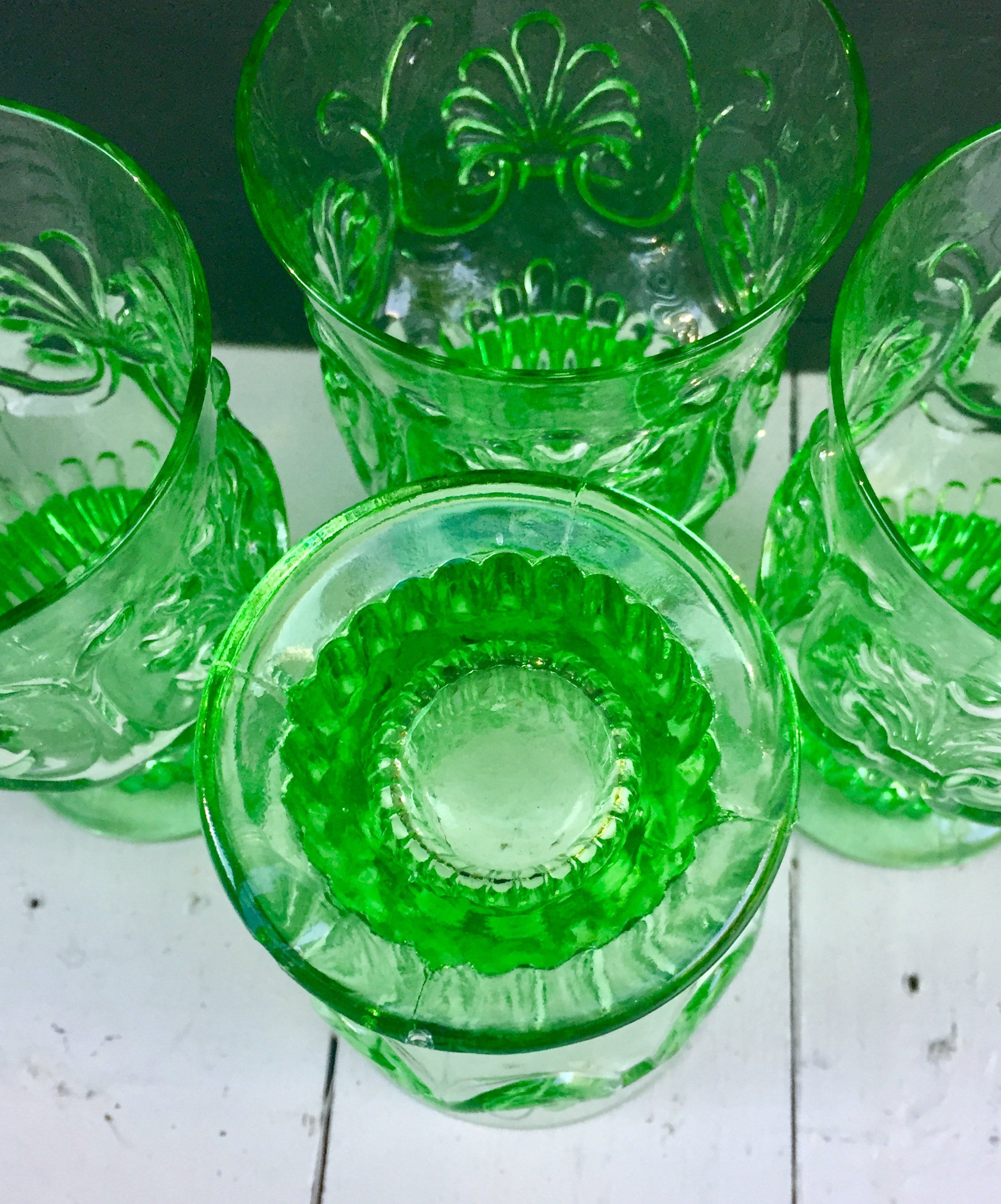 green drinking glasses vintage