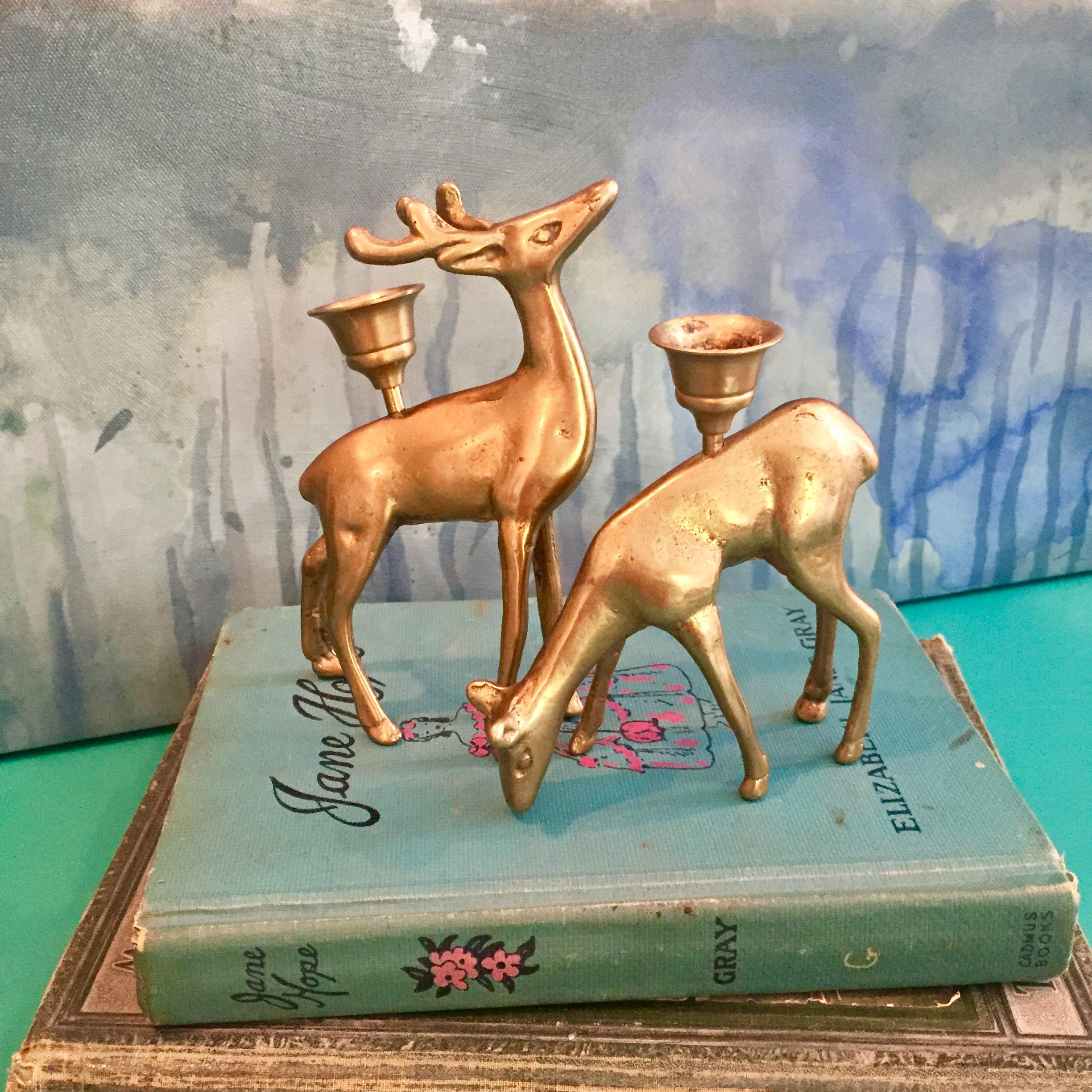Vintage Brass Deer Candleholders, Vintage Brass Animals, Brass