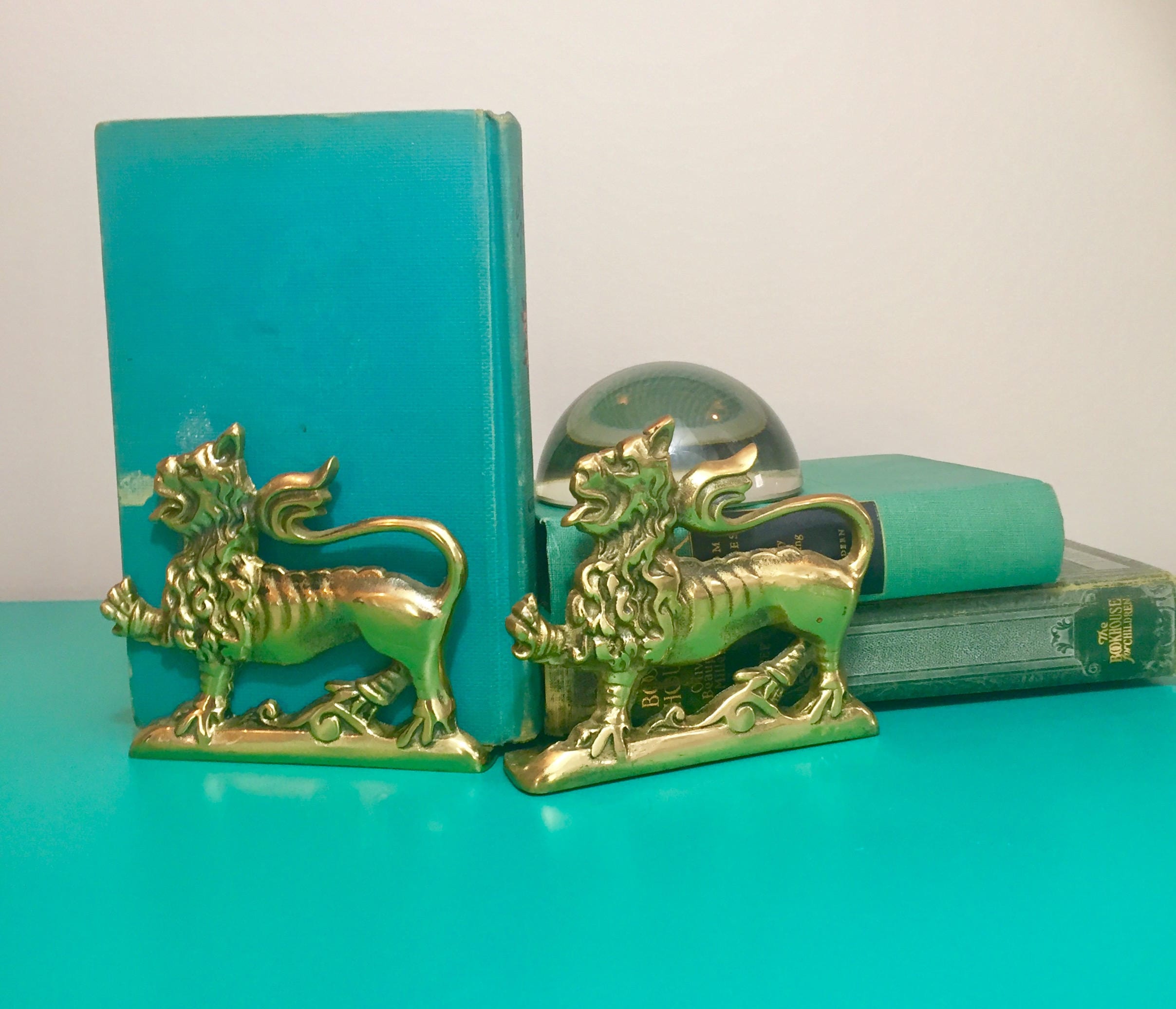 Vintage Brass Lion Bookends, Brass Bookends, Vintage Bookends, Boho
