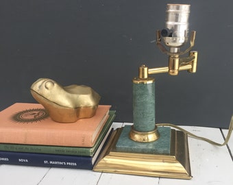 Vintage Green Marble Office Lamp, Vintage Marble Desk Lamp, Vintage Banker's Lamp, Vintage Brass and Marble Table Lamp