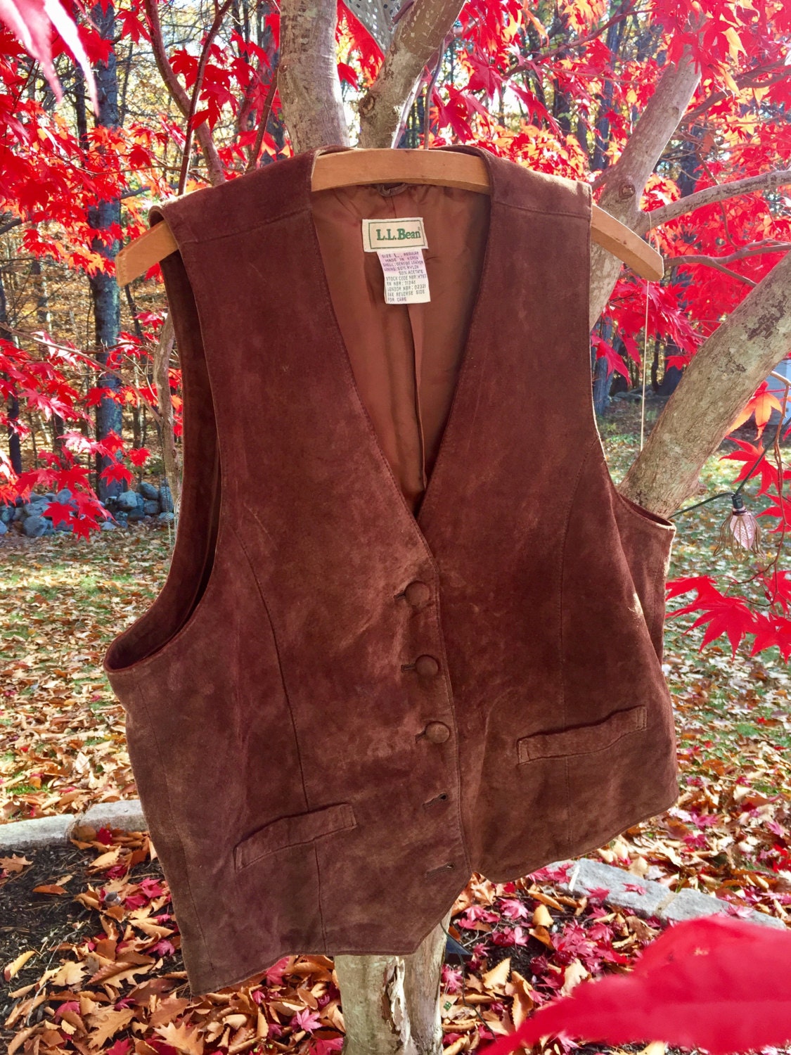 Vintage Brown Suede Leather Vest LL Bean, Women's Size Large, Bohemian, Boho Chic, Hippie