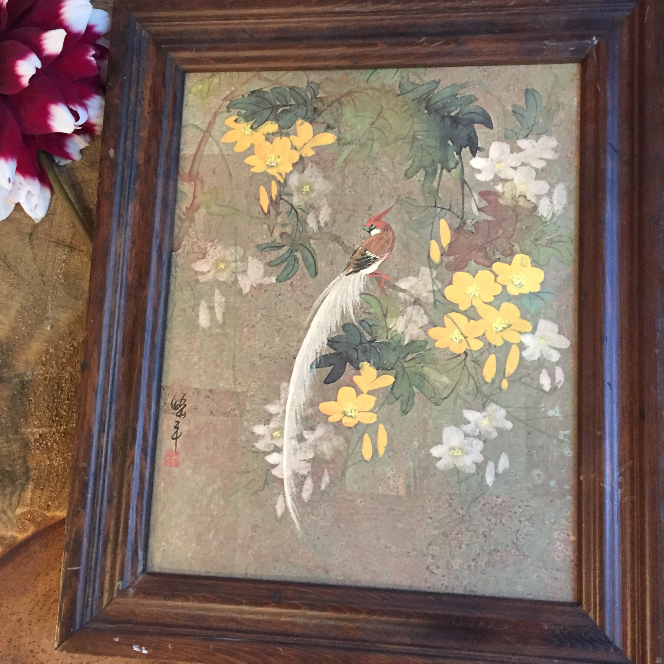 Vintage Bird Picture, Vintage Bird Wall Hanging, Vintage Japanese Bird Wall Decor