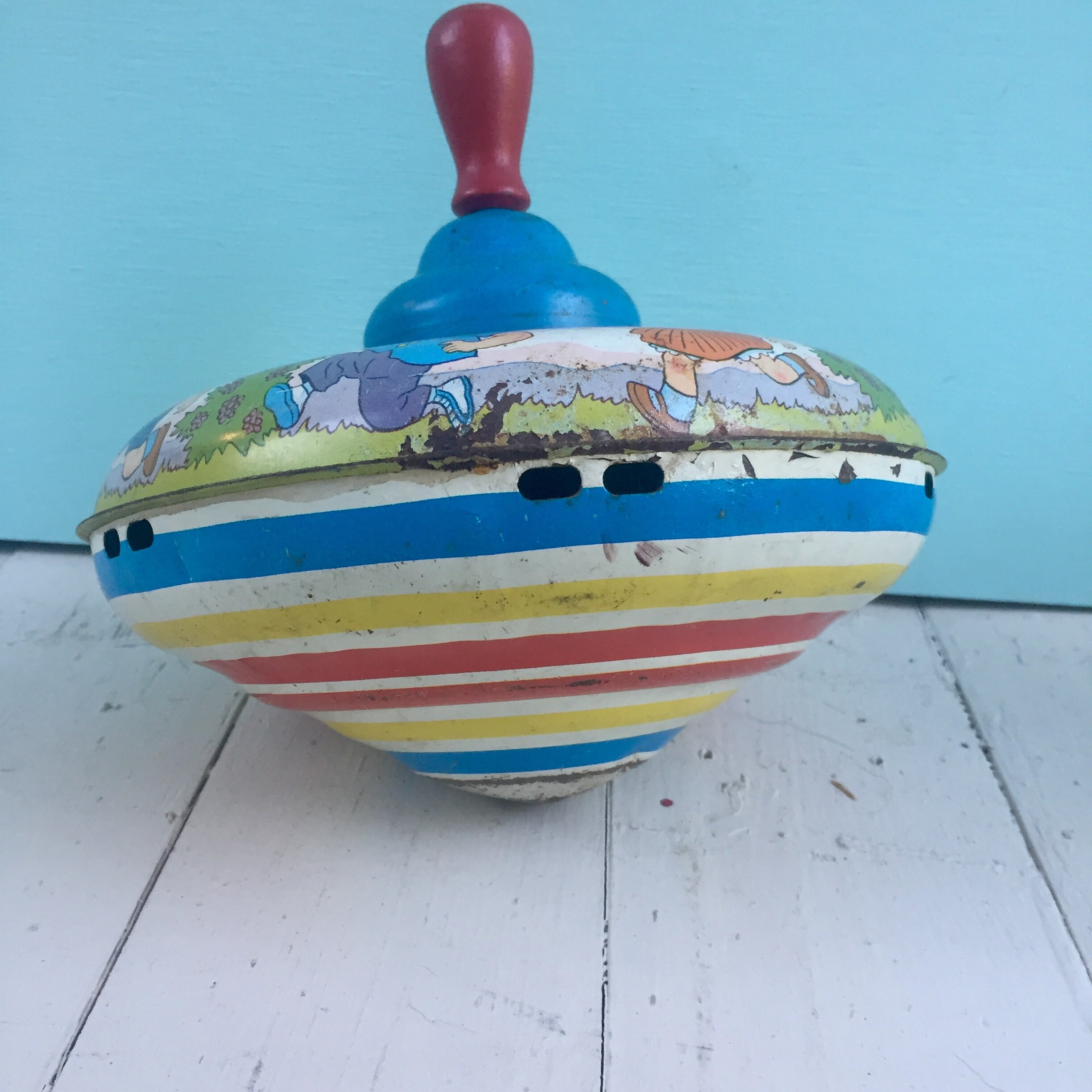 Vintage 1950s Tin Litho Toy Top, Vintage Ohio Art Toy Top, Vintage Spinning Top, 50s Toy