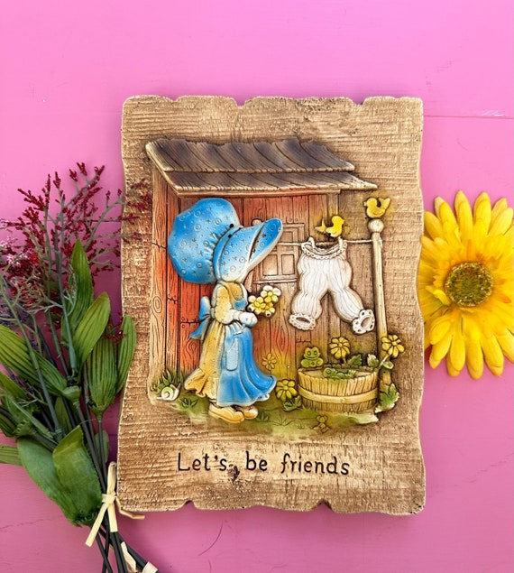 Vintage Holly Hobbie Wall Plaque Lets Be Friends 3D Mold Wall