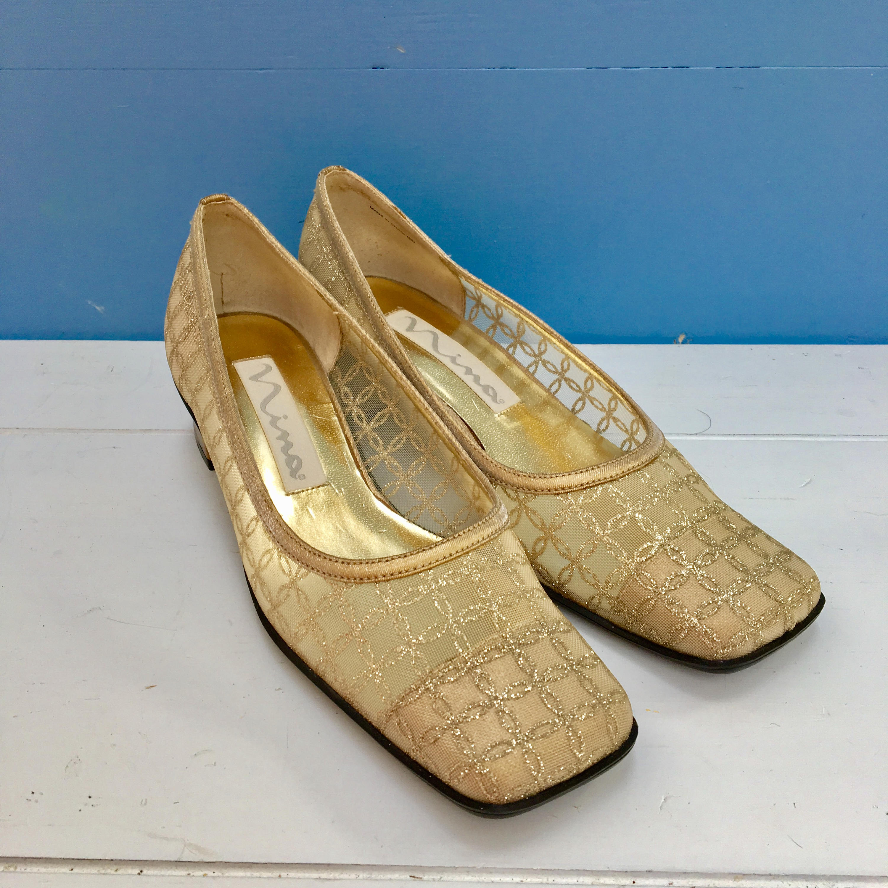 Vintage Gold Pumps, Women's Size 7, Vintage Nina Pumps, Vintage Gold