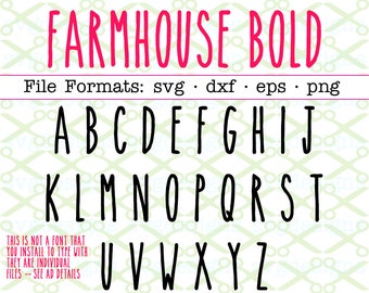 FARMHOUSE BOLD Letters Svg, Dxf, Eps, Png, 26 Capital Letters Svg, Thin Font Svg, Skinny Letters, Handwritten Letters for Cricut Silhouette