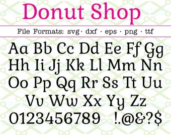 Donut Shop Font Svg, Dxf, Eps, PNG; Retro Print Letters, Serif SVG Font for Cricut & Silhouette, Includes Bonus installable TTF file.