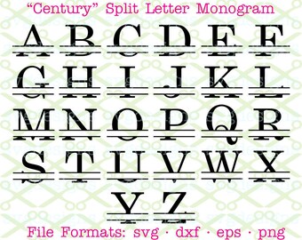 Century Schoolbook Split Letter Monogram, Century Monogram Font Split Letters Svg Dxf Eps & Png. Split Monogram Letters Cricut, Silhouette