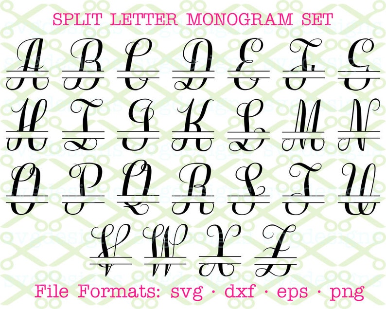 Download Script SVG Split Letter Monogram Dxf Eps Png 26 Cursive | Etsy
