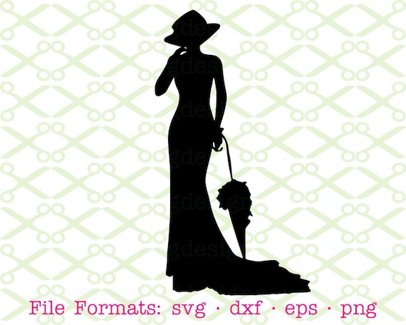 Download Items similar to Victorian Lady SVG, Dxf, Eps & Png. Vintage Woman with Parasol, Victorian Woman ...