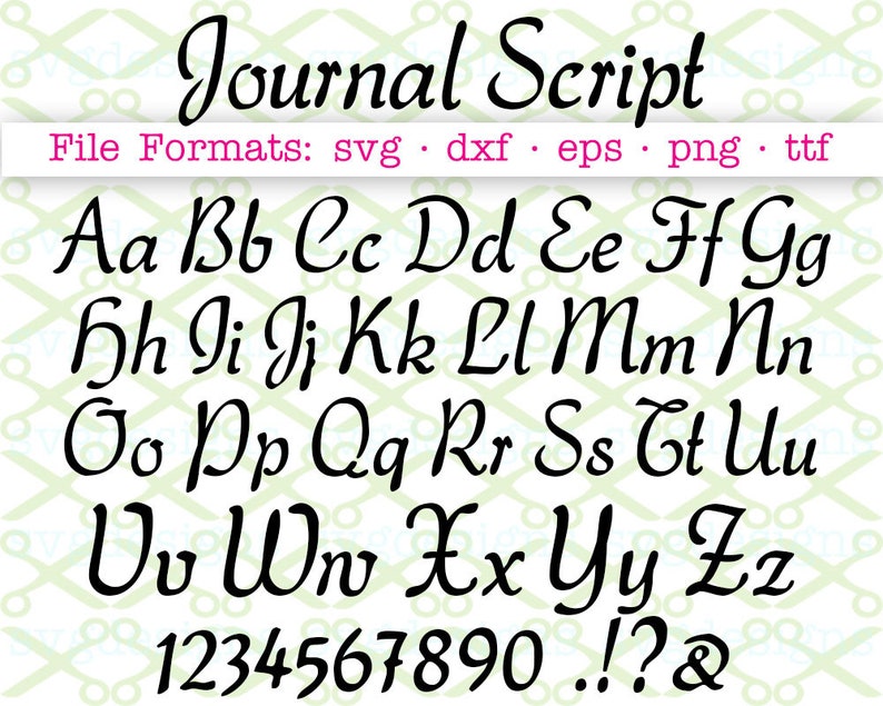 Journal Script Font Svg Dxf Eps PNG Brush Script Letters | Etsy
