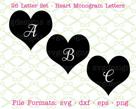 Download Heart Monogram Svg Letters Svg Dxf Eps Png Cursive Etsy