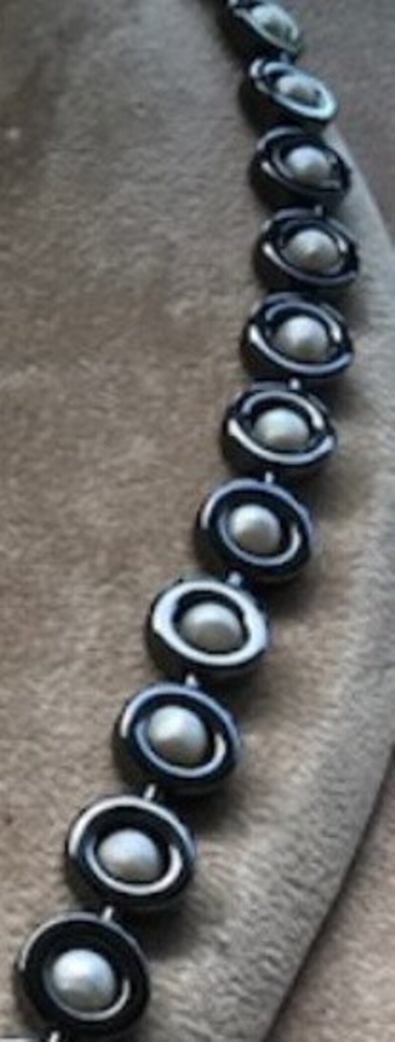 Circle Hematite with White Faux Pearls Necklace and Earrings Set