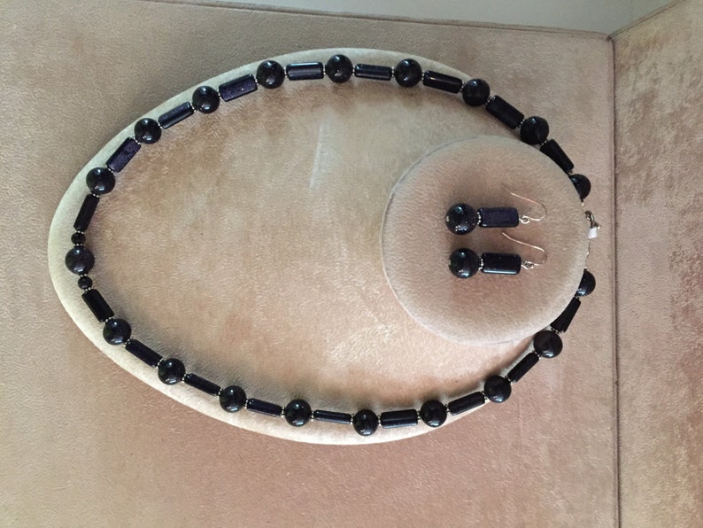 Midnight Starry Blues; Blue Goldstone Necklace and Earrings Set