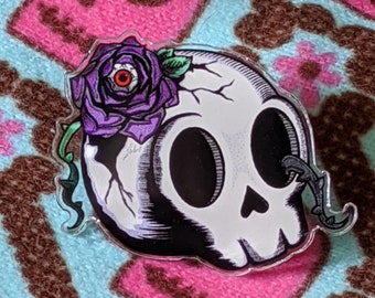 Black Rose Stitches skull logo pin