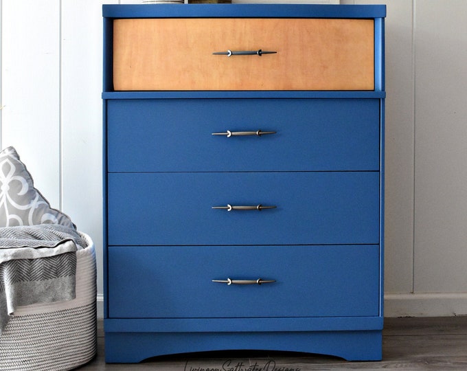 Blue & Natural Stain MCM Dresser Etsy