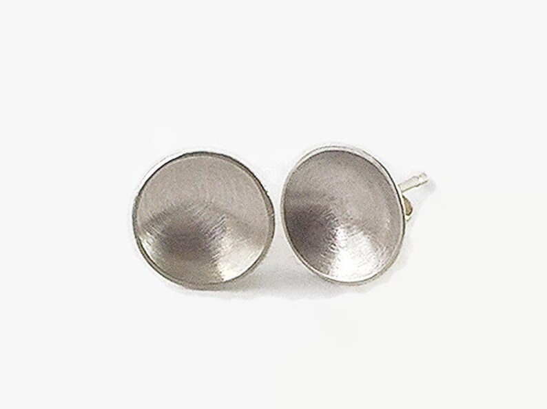 brushed finish handmade from scratch Round domed silver stud earrings sterling silver