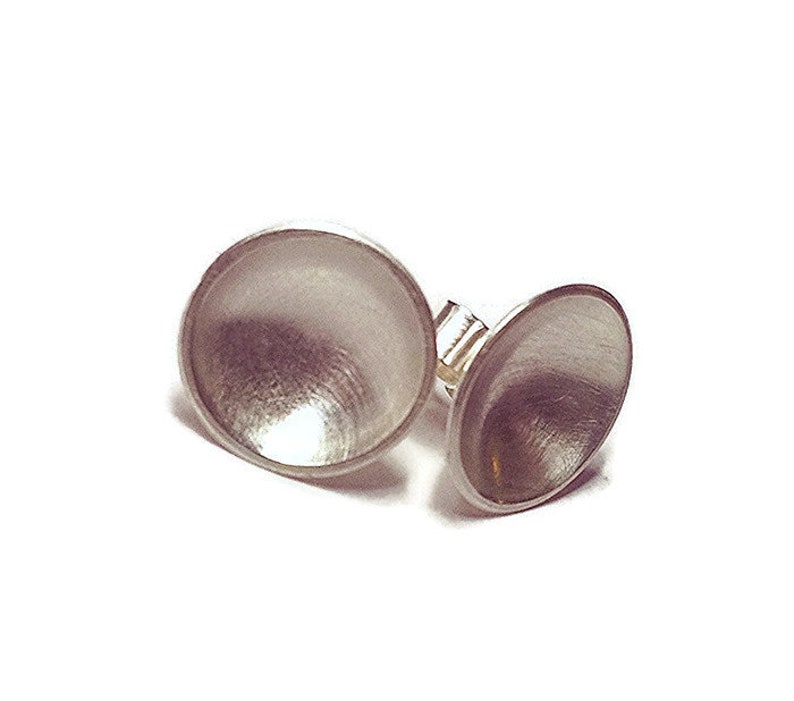 brushed finish handmade from scratch Round domed silver stud earrings sterling silver