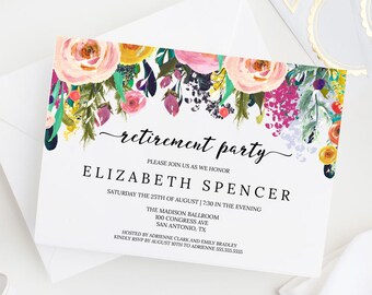 Editable Floral Retirement Party Invitation Template Printable, DIY Instant Digital Download Invite, PDF, MAM106_36