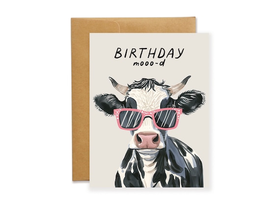 Cow Birthday Card, Birthday Mooo-d Pun Card, Cow Lover Gift, Birthday Gift, Adorable Birthday Card, Farm Animal, Cute Card, Funny Card, Moo