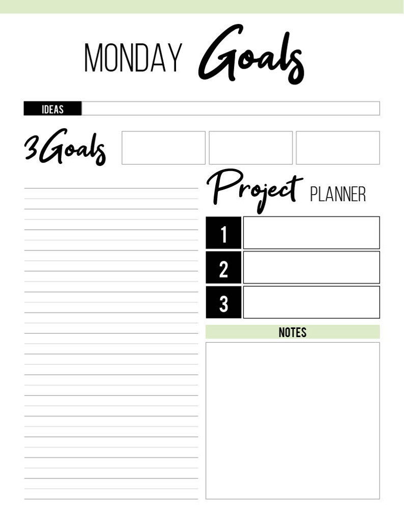 Daily Goal Planner Tracker Printable Green Etsy Denmark